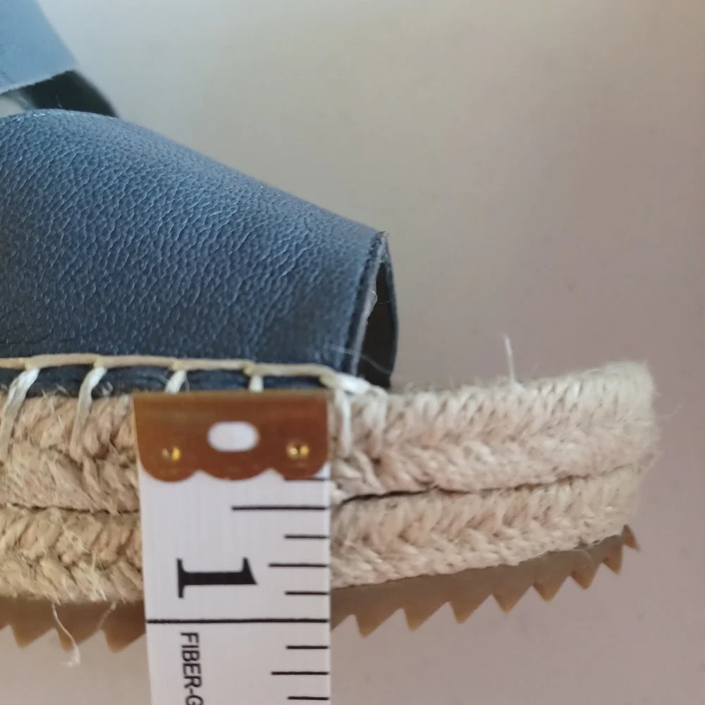 Eileen Fisher Slate Blue Leather Espadrille Wedge Sandals Women 11 Platform NWOT